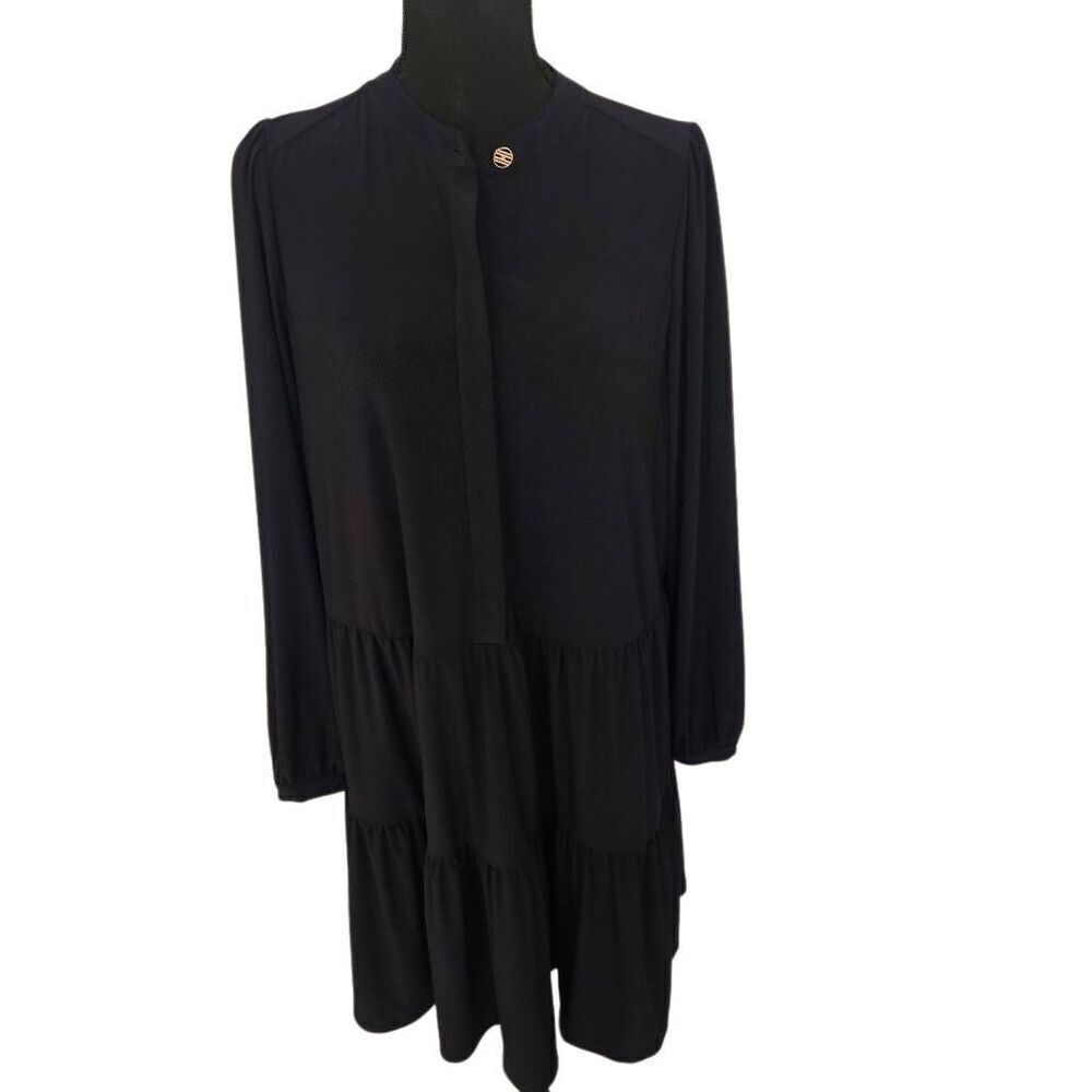 Tommy Hilfiger Womens Long Sleeve Tiered Jersey Knit Mini Dress Navy Blue Sz 10